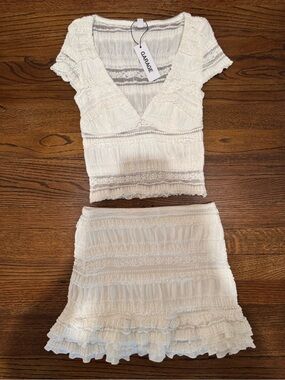 Garage White Ruffled Two-Piece Top & Mini Skort Set